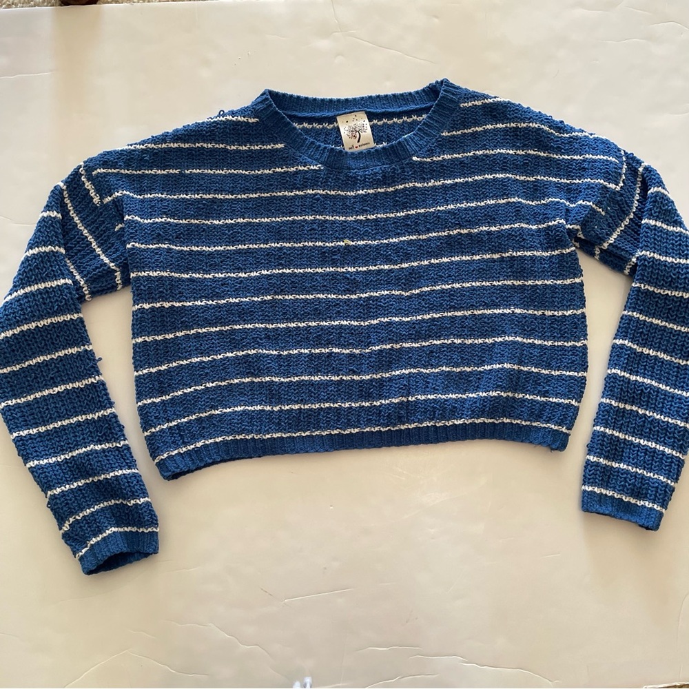 Blue and White Striped Knit Sweater